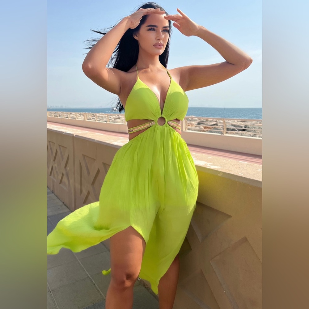Lime Green Maxi Dress with gorgeous details • Brand new tags attached / Medium
